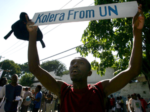 Haitians protest against the United Nations peacekeepers in Port-au-Prince in November 2010.