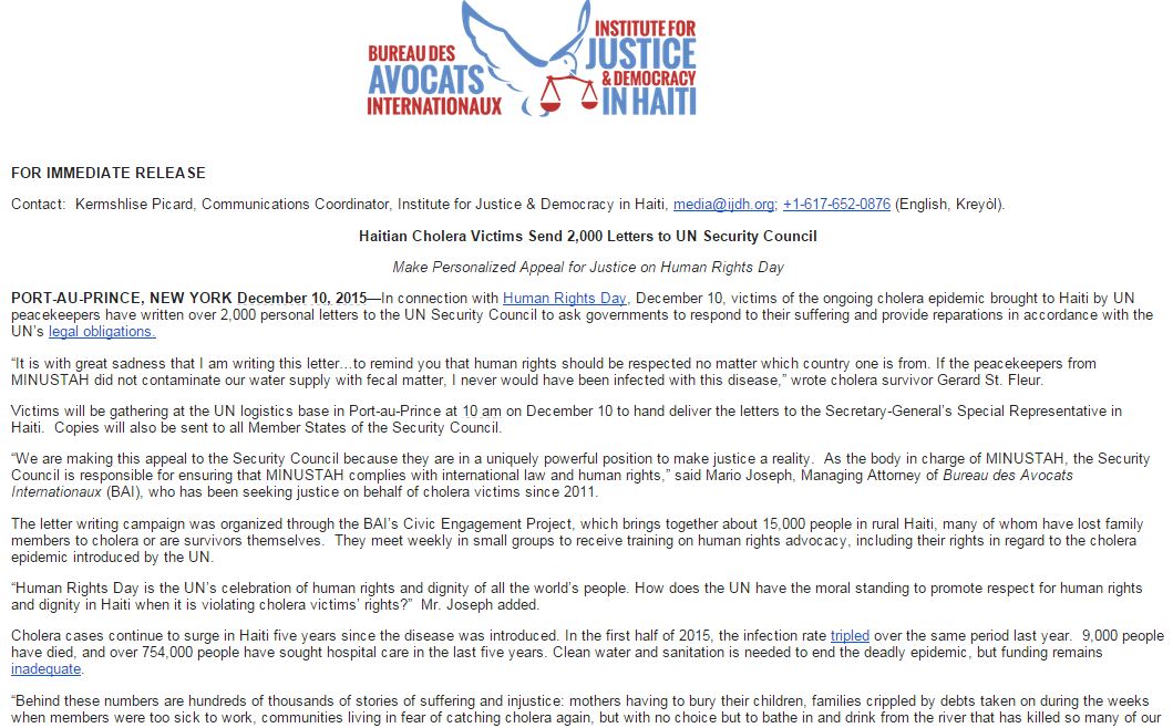 thousands of cholera victims write letters to the un
