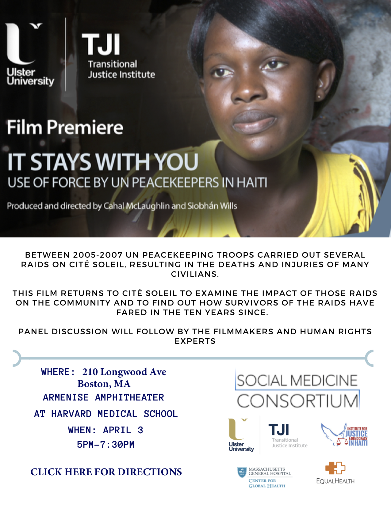 Read more about the article Join IJDH’s Sandra Wisner as she Discusses the UN Peacekeeping Mission’s Legacy in Haiti with Cahal McLaughlin and Siobhán Willis at Harvard Medical School